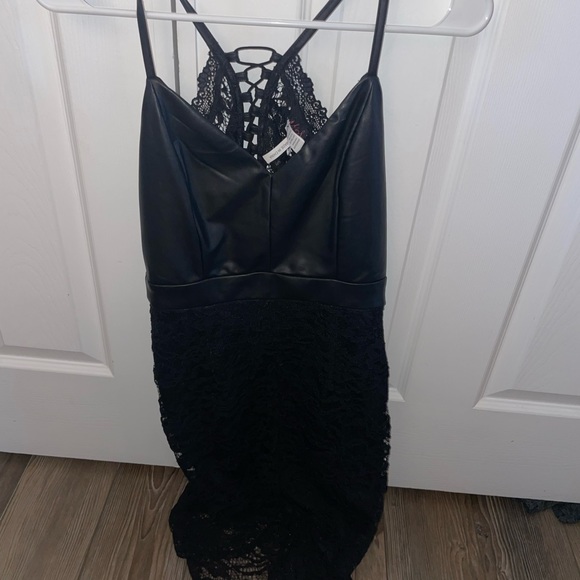 black lace and leather mini dress - Picture 1 of 2